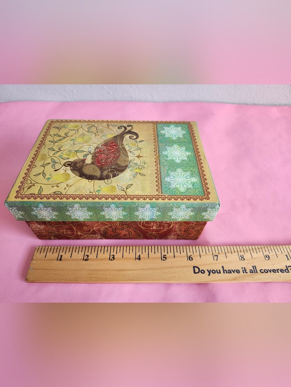 Art Works Vintage Christmas Holiday Card Storage Box Partridge Paisley Pattern
